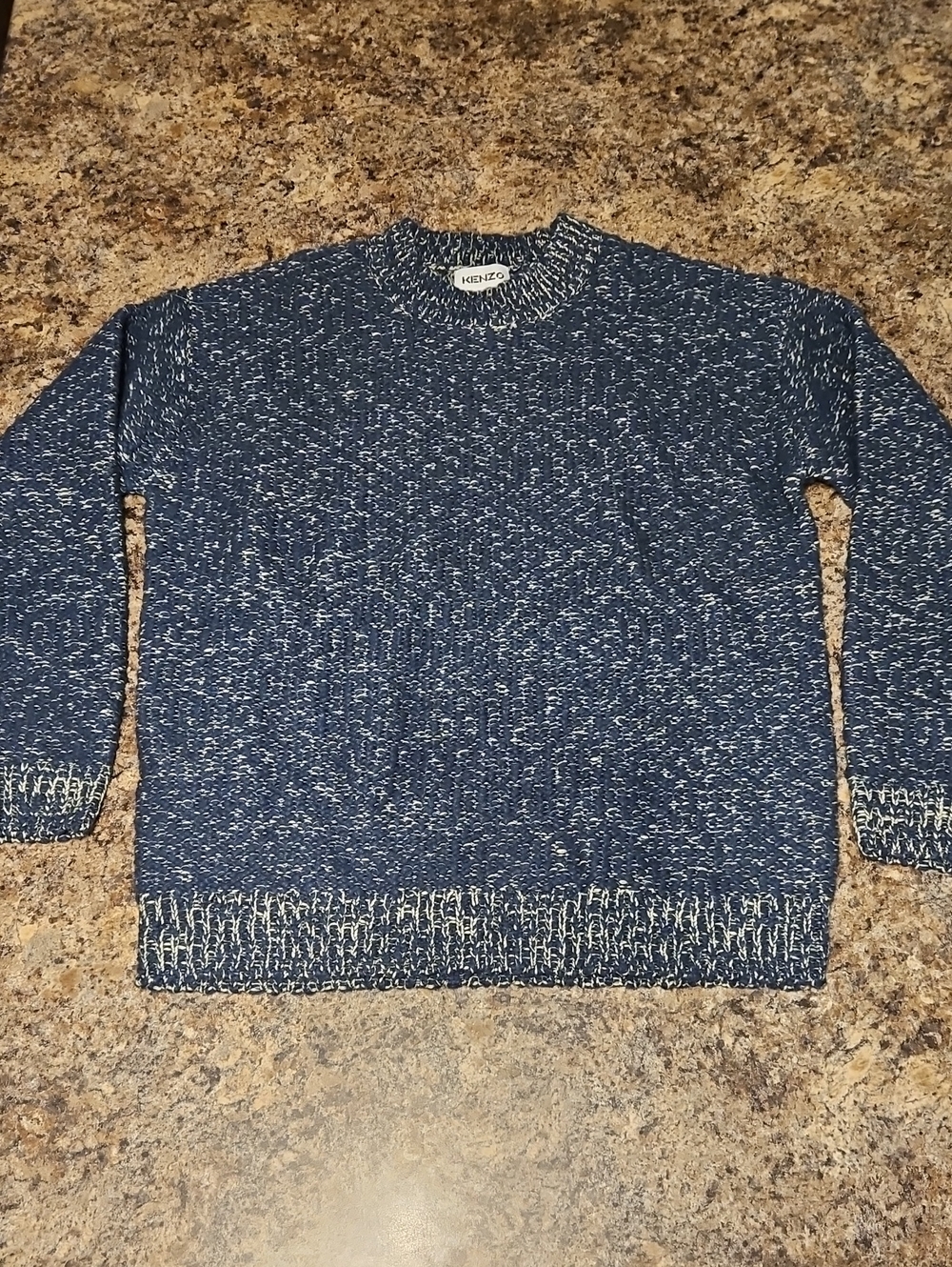 Kenzo Blue Marled Wool-Blend Crewneck Slub Knit - Small